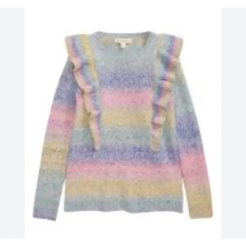 Tucker + Tate Rainbow Stripe Ruffle Shoulder Sweater - Size 6